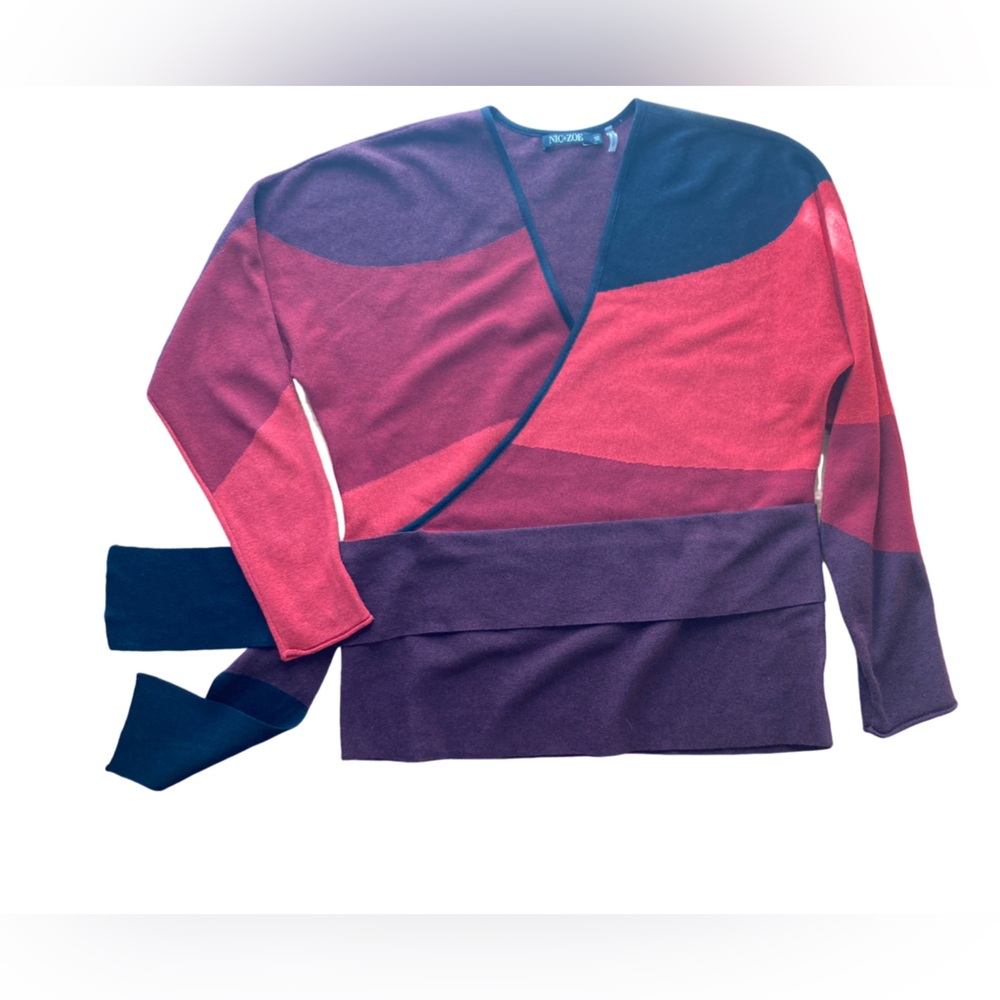 Nic + Zoe Colorblock Wrap conch waist sweater